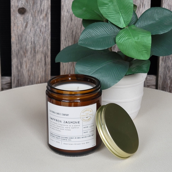 Saffron Jasmine LEOBEN Candle in Brown Glass with Gold Lid - Picture 2 of 3